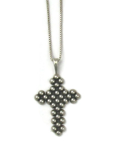 Silver Bead Cross Pendant (PD6449)