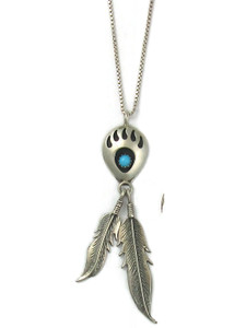 Turquoise Bear Paw Feather Pendant - Vintage (PD6458) Turquoise Bear Paw Feather Pendant - Vintage (PD6458)