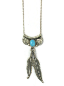 Sleeping Beauty Turquoise Silver Feather Necklace (PD6463) Sleeping Beauty Turquoise Silver Feather Necklace (PD6463)