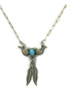Sleeping Beauty Turquoise Silver Feather Necklace (PD6464) Sleeping Beauty Turquoise Silver Feather Necklace (PD6464)