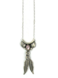 Pink Mother of Pearl Silver Feather Necklace (PD0358)