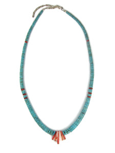 Turquoise Heishi & Spiny Oyster Shell Jacla Necklace by Ronald Chavez (NK5481) 