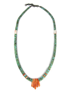 Turquoise Heishi & Spiny Oyster Shell Jacla Necklace by Ronald Chavez (NK5540)