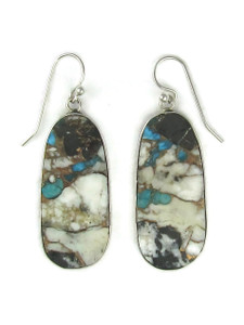 Silver White Buffalo with Turquoise Slab Earrings (ER6510)