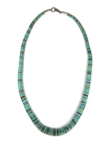Kingman Turquoise & Gemstone Heishi Necklace 26" by Ronald Chavez (NK9446)