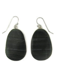Silver Bezel Obsidian Slab Earrings (ER6035)