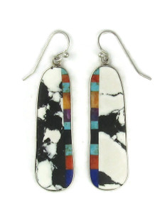 Silver Bezel White Buffalo & Gemstone Inlayed Slab Earrings (ER6036)