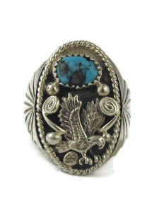 Kingman Turquoise Silver Eagle Ring Size 10 (RG9466)