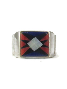 Lapis, Coral & Opal Inlay Ring Size 7 (RG9558)