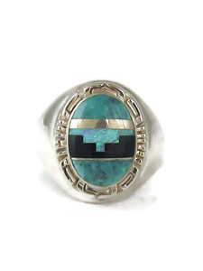 Turquoise, Jet & Opal Inlay Ring Size 11 (RG9562)