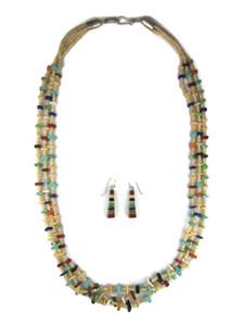 Gemstone & Clamshell Heishi Bead Necklace Set by Ronald Chavez