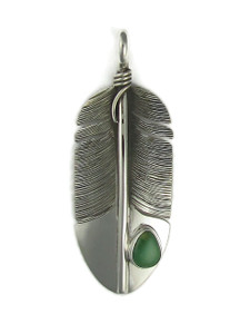 Sonoran Turquoise Silver Feather Pendant by Lena Platero (PD6527)