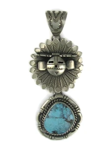 Blue Moon Turquoise Sun Face Kachina Pendant by Freddy Charley