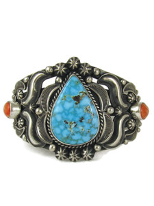 Kingman Turquoise & Spiny Oyster Shell Cuff Bracelet by Rick Werito