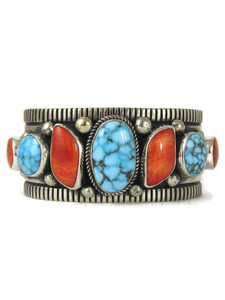 Kingman Turquoise Spiny Oyster Shell Row Bracelet by Albert Jake (BR8738)