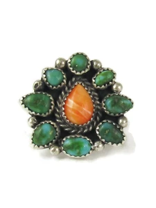 Sonoran Turquoise & Spiny Oyster Shell Cluster Ring Size 6