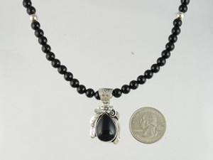 Silver Onyx Beaded Necklace