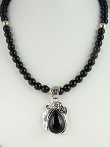 Silver Onyx Beaded Necklace