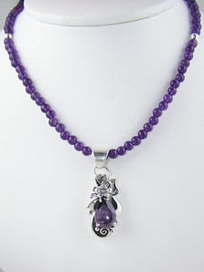 Sterling Silver & Amethyst Bead Necklace (NK1066)