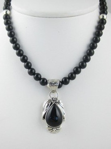 Sterling Silver & Onyx Bead Necklace (NK2345)