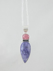 Sterling Silver Charoite & Rhodocrosite Pendant (PD2862) Sterling Silver Charoite & Rhodocrosite Pendant (PD2862)