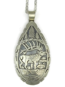 Sterling Silver Elk Pendant by Freddy Charley, Navajo Indian