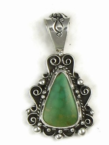 Sterling Silver Green Royston Turquoise Pendant by Lex Billie, Navajo (PD3560)