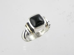 14k Gold, Silver & Onyx Ring Size 5 1/2