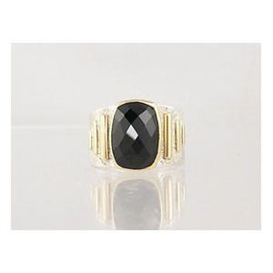 14k Gold & Silver Faceted Onyx Ring Size 8 3/4