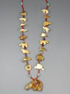 SOLD - Fossilized Ivory & Coral Fetish Necklace by Zuni Artist, Georgia Quandelacy SOLD - Fossilized Ivory & Coral Fetish Necklace by Zuni Artist, Georgia Quandelacy