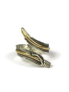 12k Gold & Sterling Silver Feather Wrap Adjustable Ring Size 10 (RG5125-S10)