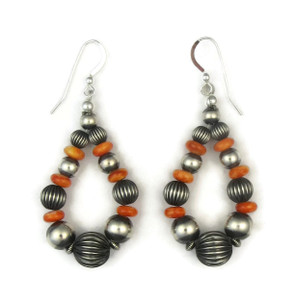 Spiny Oyster Shell Silver Bead Loop Earrings Spiny Oyster Shell Silver Bead Loop Earrings