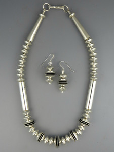 Silver & Channel Bead Necklace Set  17 1/2" by Mike Thompson