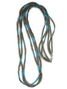 Three Strand Turquoise Silver Bead Necklace Set 60" Set (NK3401)