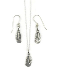 Silver Feather Earring & Pendant Set