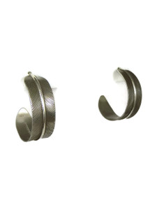 Sterling Silver Feather Hoop Earrings by Lena Platero