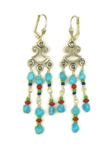 Turquoise, Coral, Lapis & Gaspeite Beaded Earrings with Lever Backs