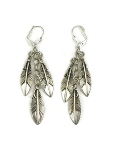 Sterling Silver Three Feather Earrings by Raymond Coriz