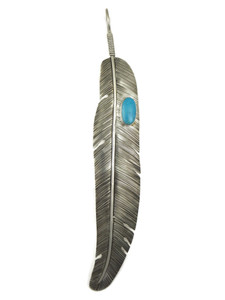 Large Blue Ridge Turquoise Silver Feather Pendant 6 1/2" (PD4104) Large Blue Ridge Turquoise Silver Feather Pendant 6 1/2" (PD4104)