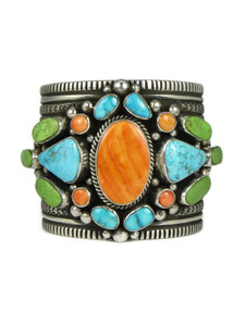 Kingman Turquoise, Spiny Oyster Shell & Gaspeite Cuff Bracelet by Guy Hoskie (BR6247) 