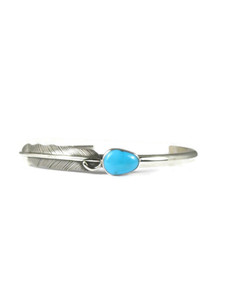 Sleeping Beauty Turquoise Silver Feather Bracelet (BR6299) Sleeping Beauty Turquoise Silver Feather Bracelet (BR6299)