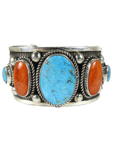 Kingman Turquoise & Spiny Oyster Shell Bracelet by Albert Jake (BR7005) Kingman Turquoise & Spiny Oyster Shell Bracelet by Albert Jake (BR7005)