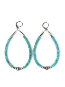 Turquoise Silver Bead Loop Earrings 3 1/4" (ER5033) Turquoise Silver Bead Loop Earrings 3 1/4" (ER5033)