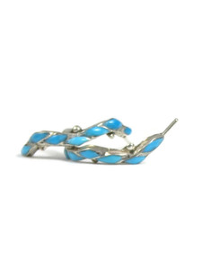 Turquoise Inlay Hoop Earrings - Zuni (ER5608) Turquoise Inlay Hoop Earrings - Zuni (ER5608)