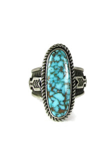 Webbed Kingman Turquoise Ring with Arrows Size 8 by Albert Jake (RG6047)