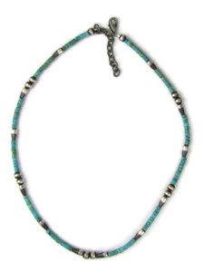  Turquoise Heishi Silver Bead Necklace (NK4965)