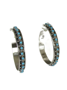 Large Turquoise Hoop Earrings by Zuni James Cheama (ER6095)