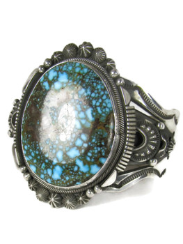 Spider Web Kingman Turquoise Bracelet by Aaron Toadlena (BR6852)