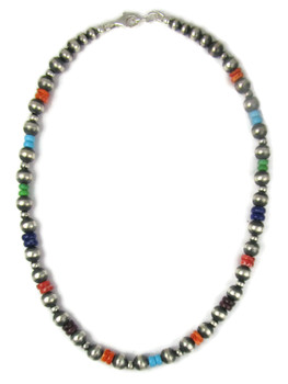 Multi Gemstone Silver Bead Necklace 18