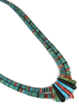 Turquoise, Jet & Spiny Oyster Shell Heishi Tab Necklace by Daniel